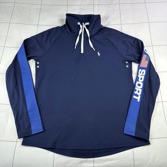 Polo Ralph Lauren Pullover Womens Medium Blue Sport US Open Preppy Tennis Logo - Picture 1 of 9